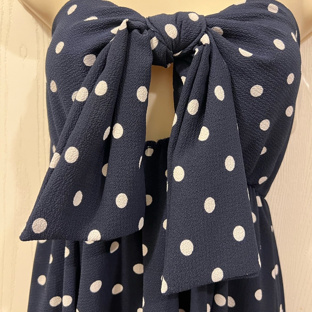 Navy Polka Dot Dress with Bow Detail